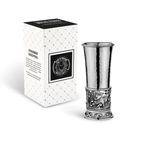 Стопка "Лось" медная посеребренная с чернением кованая