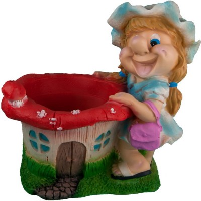 Кашпо декоративное "Девочка-гном с грибом"