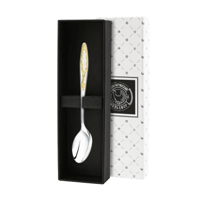 Ложка кофейная "Пламя" посеребренная с чернением