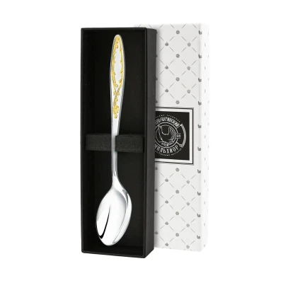 Ложка чайная "Пламя" посеребренная с позолотой