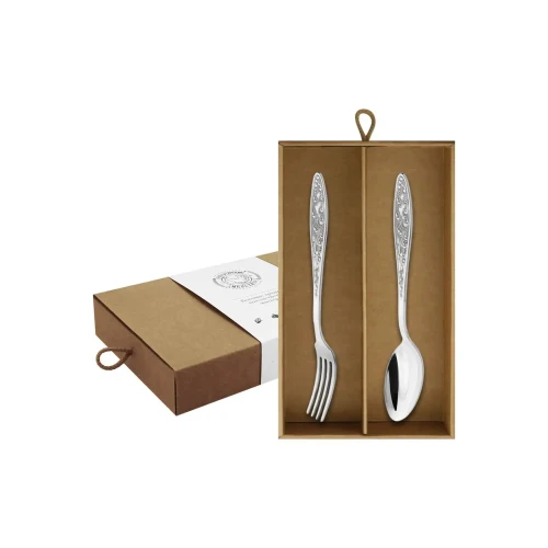 Набор столовый "Морозко": вилка и ложка посеребренный с чернением