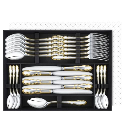 Набор столовый "Лира": вилка, ложка, нож, чайная ложка посеребренный с позолотой, на 6 персон