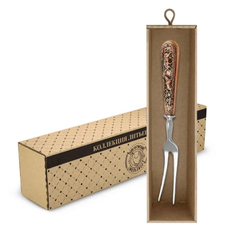 Вилка для мяса "Лось малая" медная с чернью