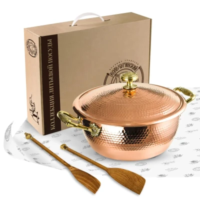 Набор медной посуды кованый "КМ" 3 предмета (кастрюля 3,5 л, 2 лопатки)
