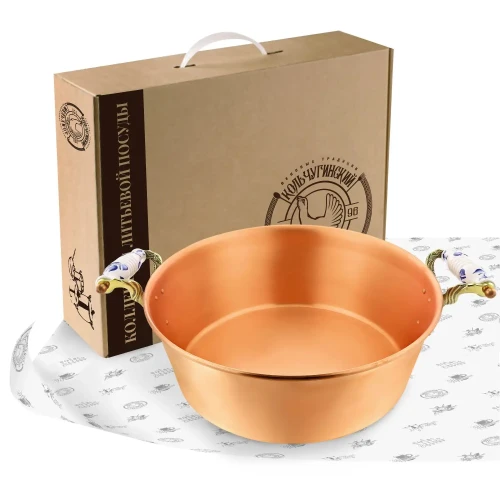 Медный таз на 9 литров "Ягоды-Гжель" Медный таз на 9 литров "Ягоды-Гжель"