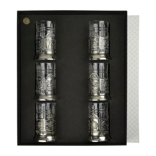 Набор подстаканников "Военный" никелированный с чернением Набор подстаканников "Военный" никелированный с чернением