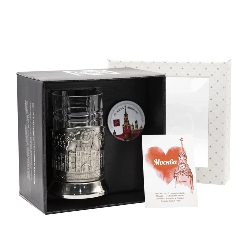 Набор для чая "ГУМ" никелированный с чернением с открыткой и значком "Москва"