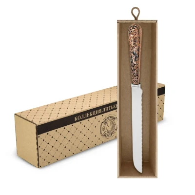 Нож для хлеба "Лось" медный с чернью