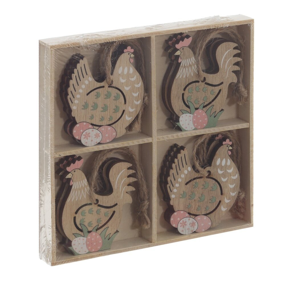 Набор из 8-ми изделий декоративных подвесных "Курица/Петух" (4,5*0,5*6), L12,5 W12,5 H1,5 см