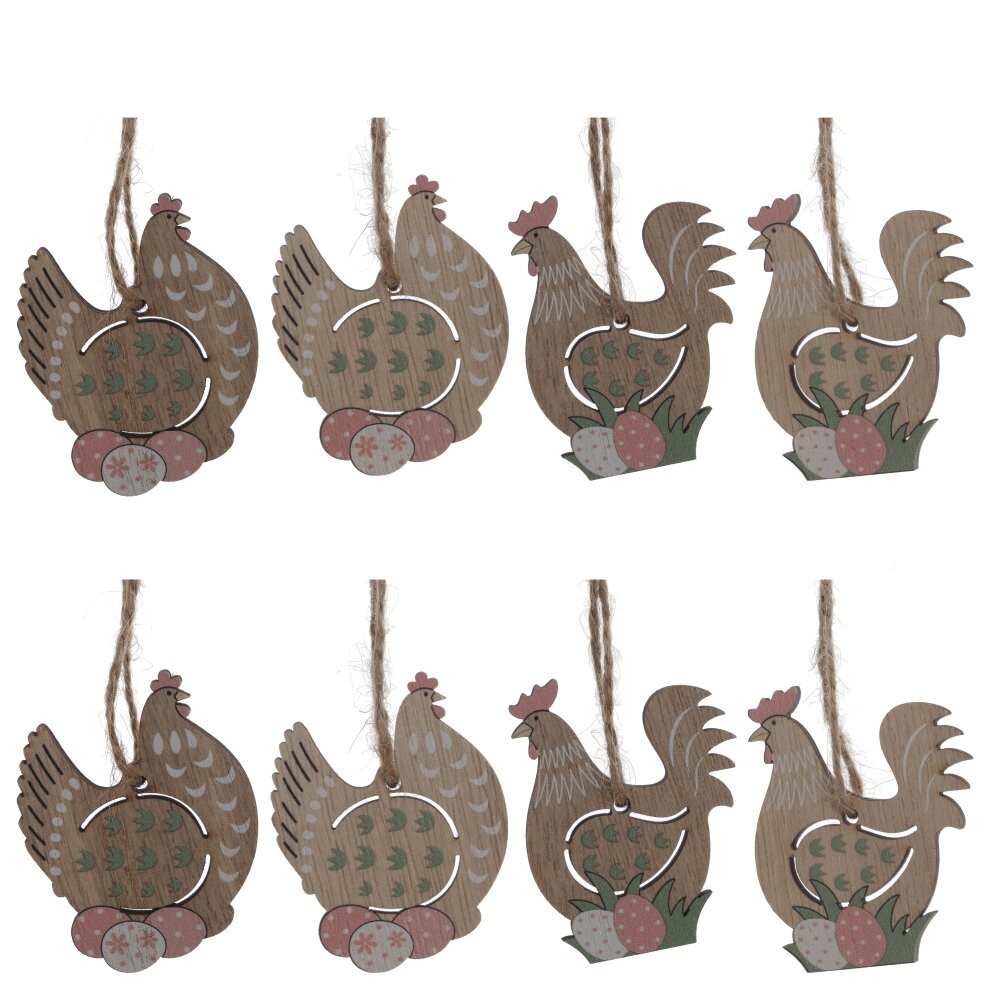 Набор из 8-ми изделий декоративных подвесных "Курица/Петух" (4,5*0,5*6), L12,5 W12,5 H1,5 см