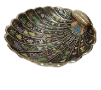 Конфетница «Ракушка» латунь резная тёмная цветная эмаль h-18 см