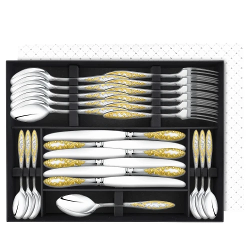 Набор столовый "Морозко": вилка, ложка, нож, чайная ложка посеребренный с позолотой Набор столовый "Морозко": вилка, ложка, нож, чайная ложка посеребренный с позолотой