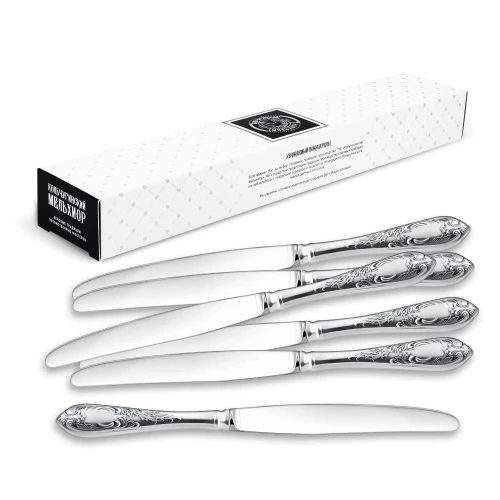 Набор столовых ножей "Жасмин" посеребренный с чернением Набор столовых ножей "Жасмин" посеребренный с чернением