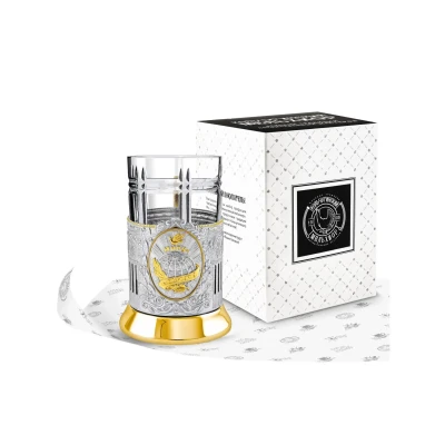 Набор д/чая никелированный с позолотой  "'Миру Мир (Советский)"