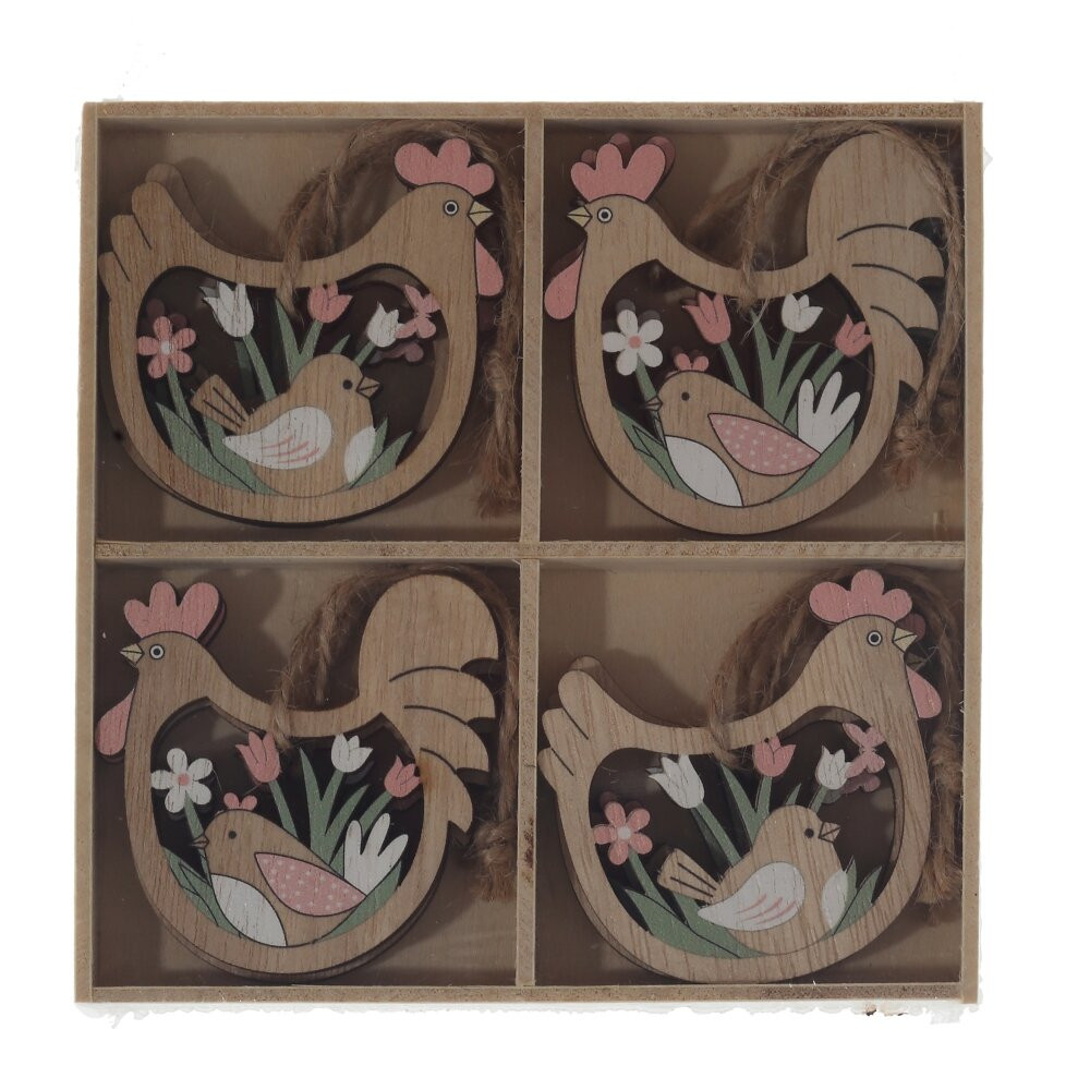 Набор из 8-ми изделий декоративных подвесных "Курица/Петух" (6*05*6), L12,5 W12,5 H1,5 см