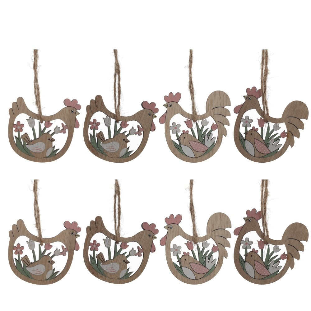 Набор из 8-ми изделий декоративных подвесных "Курица/Петух" (6*05*6), L12,5 W12,5 H1,5 см
