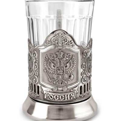Набор для чая "Герб РФ" никелированный с чернением