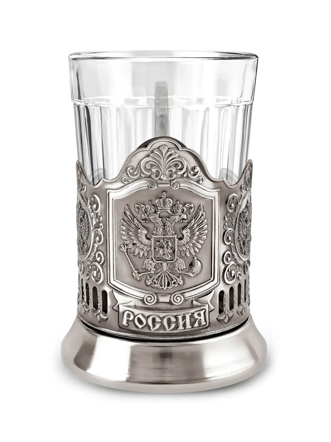 Набор для чая "Герб РФ" никелированный с чернением
