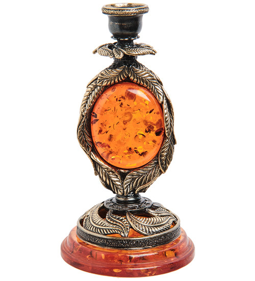 AM- 618 Подсвечник "Ива" (латунь, янтарь)