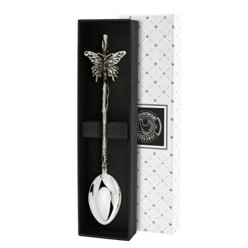 Ложка для размешивания кофе "Бабочки" посеребренная с чернением