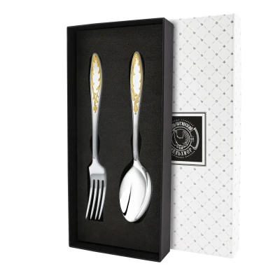 Набор столовый "Пламя" вилка и ложка посеребренный с позолотой
