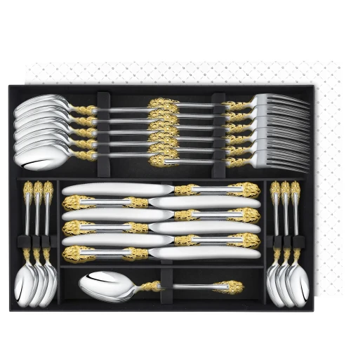 Набор столовый "Праздничный": вилка, ложка, нож, чайная ложка посеребренный с позолотой, на 6 персон