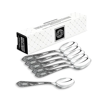 Набор чайных ложек "Жасмин" посеребренный с чернением