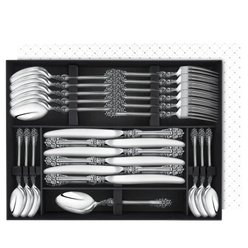 Набор столовый "Праздничный": вилка, ложка, нож, чайная ложка посеребренный с чернением