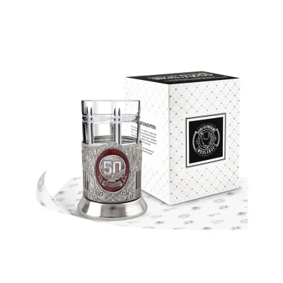 Набор для чая "50 лет Советский " никелированный с чернением и с эмалью