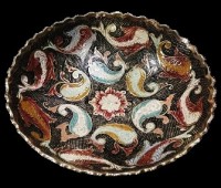 Конфетница латунь резная тёмная цветная эмаль h-25 см