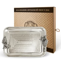 Поднос прямоугольный с накладками "Виноград" медный посереб. кованый