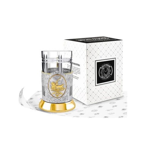 Набор д/чая никелированный с позолотой  ''Охотник (Советский) (2)"