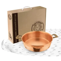 Таз 4,5л медный кованый с латунной ручкой "Гладкая"