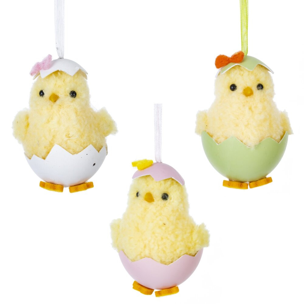 Изделие декоративное подвесное "Цыпленок" (блок 12шт), L6 W6 H8 см, 3в.