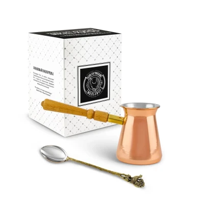 Набор для кофе "Турка" медная с луж. 2 пр. (турка 300мл+лож д/размеш. кофе Глухарь) в коробке