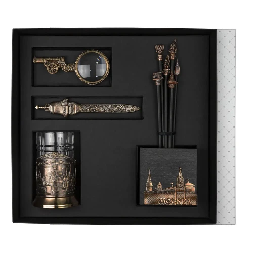 Набор канцелярский "Москва" медный с чернением 11 предметов Набор канцелярский "Москва" медный с чернением 11 предметов