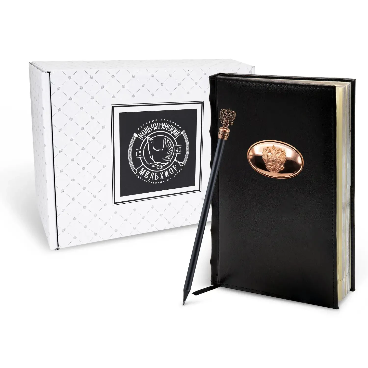 Набор канцелярский (ежедневник+карандаш) "Герб" медный из экокожи