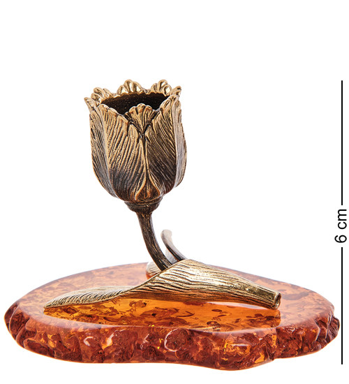AM-2949 Подсвечник "Тюльпан" (латунь, янтарь)