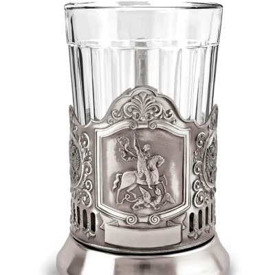 Набор для чая "Георгий Победоносец" никелированный с чернением