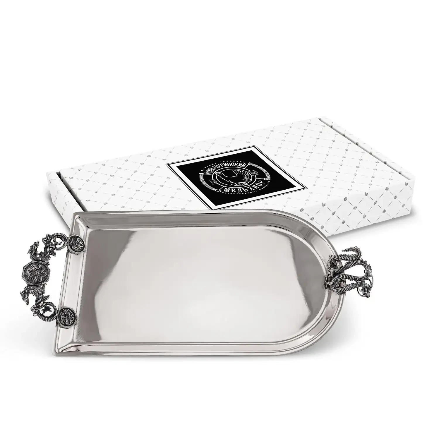 Поднос д/чая "Дракон" посер. с черн. Поднос д/чая "Дракон" посер. с черн.