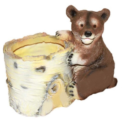 Кашпо декоративное "Пень березовый с медведем"
