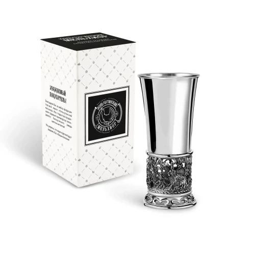 Стопка "Зайцы" медная посеребренная с чернением