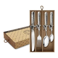 Набор столовый "Бабочки" латунный посеребренный с чернением кованый Эгоист