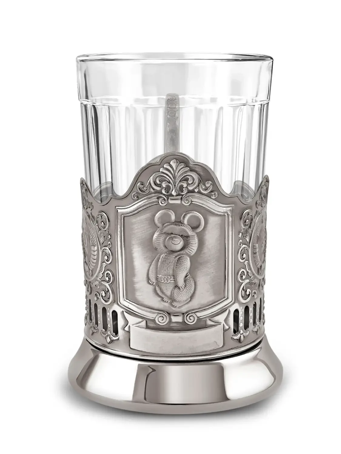 Набор для чая "Олимпийский Мишка 2 герба СССР" никелированный с чернением