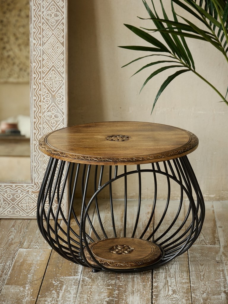 Столик декоративный круглый, дерево и латунь, d-61 h-46 см