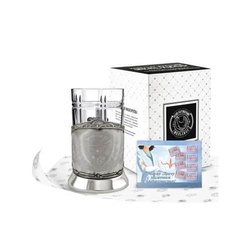 Набор для чая "Врачу" никелированный с чернением с лазерной гравировкой с открыткой Набор для чая "Врачу" никелированный с чернением с лазерной гравировкой с открыткой