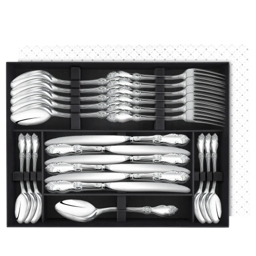 Набор столовый "Серебряная Роза": вилка, ложка, нож, чайная ложка посеребренный Набор столовый "Серебряная Роза": вилка, ложка, нож, чайная ложка посеребренный