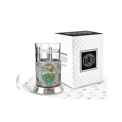 Набор д/чая  никелированный с позолотой  и с эмалью ''Рыбак (Советский) "