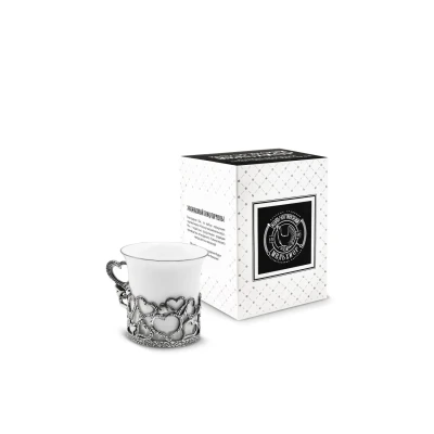 Чашка кофейная "Сердечко" посеребренная с чернением