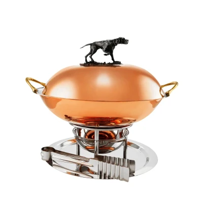 Мармит "Пойнтер" медный с лужением  с латуным литым элементом и ручками Дуб